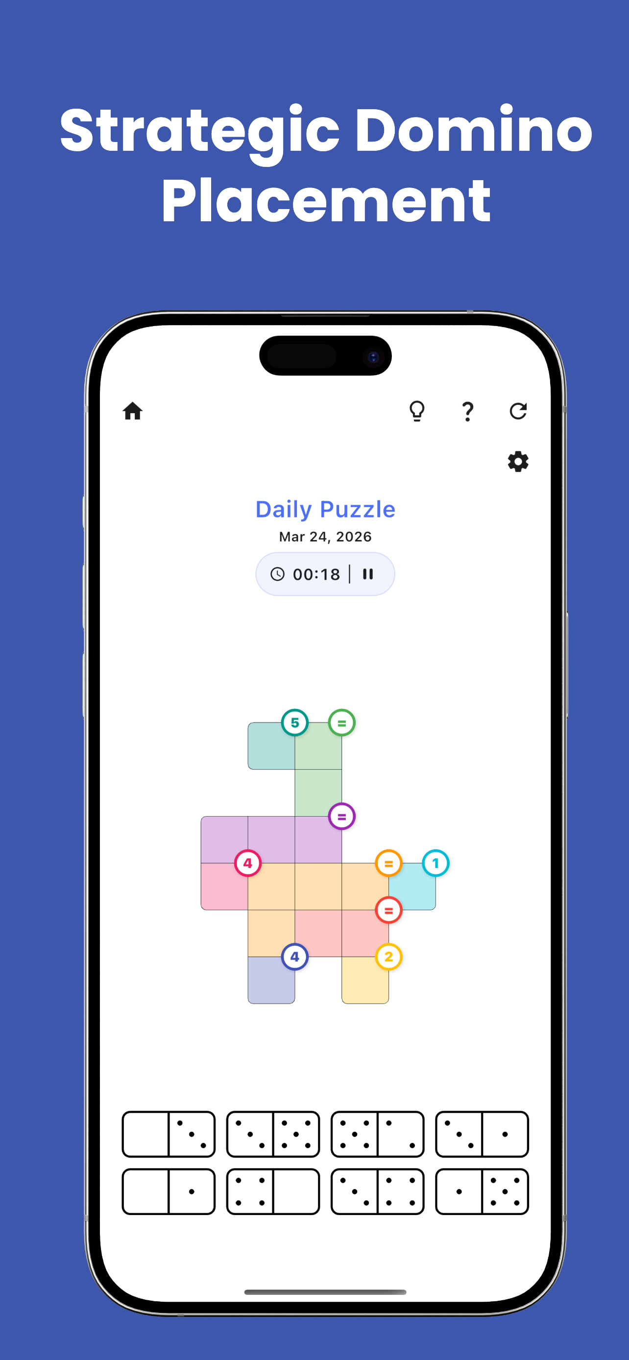 Piply puzzle board with strategic domino placement