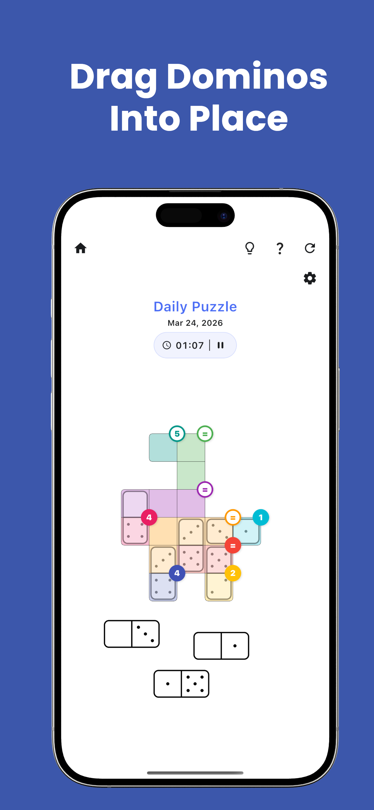 Piply gameplay with dominoes being dragged into place